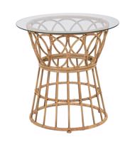 Rattan lerakóasztal, üveg lappal, kerek, 50 cm - MISTRAL2 - Butopêa